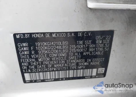 2023 Honda Hr-V Awd Lx from USA, damaged, VIN 3CZRZ2H38PM701751